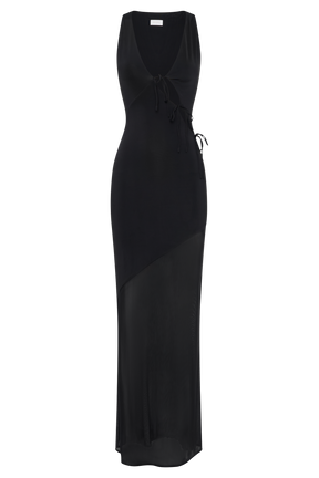 Dove Slinky And Mesh Maxi Dress - Black