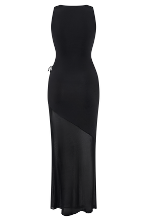 Dove Slinky And Mesh Maxi Dress - Black