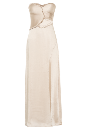Larissa Satin Maxi Dress With Ruched Petals - Blush Gold