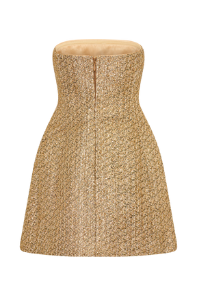 Gala Strapless Tweed Mini Dress - Gold