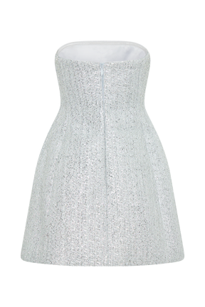 Gala Strapless Tweed Mini Dress - Silver