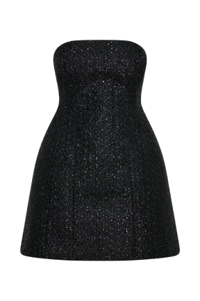 Gala Strapless Tweed Mini Dress - Black