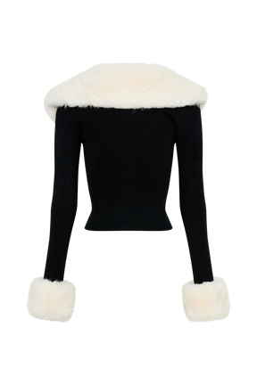 Cressida Faux Fur Knit Long Sleeve Top - Black/White