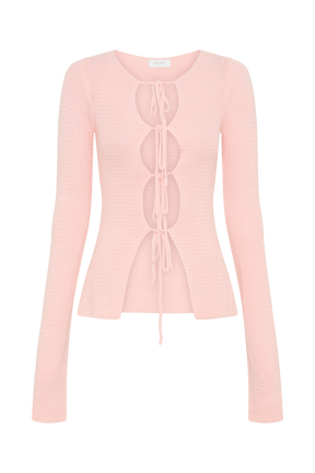 Noah Knit Tie Long Sleeve Top - Baby Pink