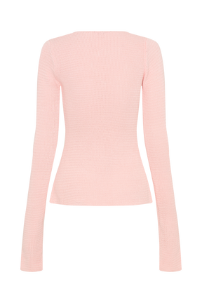 Noah Knit Tie Long Sleeve Top - Baby Pink