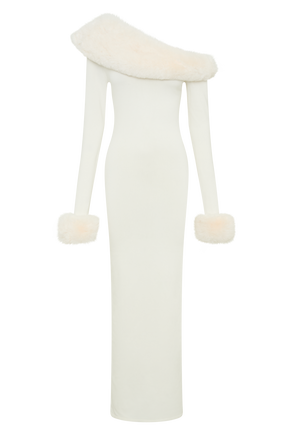Karleigh Faux Fur Knit Maxi Dress - Ivory