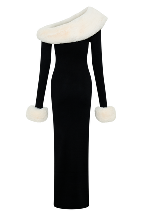 Karleigh Faux Fur Knit Maxi Dress - Black/White