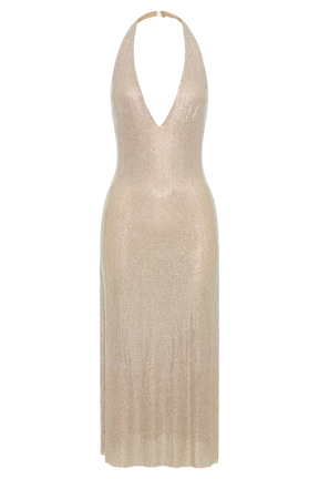 Genie Diamante Halter Midi Dress - Nude