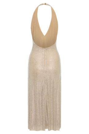 Genie Diamante Halter Midi Dress - Nude