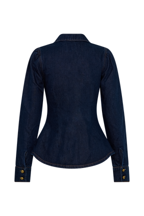 Hilary Long Sleeve Denim Top - Indigo Blue