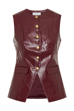 Coralia Faux Leather Sleeveless Vest - Cherry Red