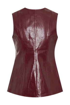 Coralia Faux Leather Sleeveless Vest - Cherry Red