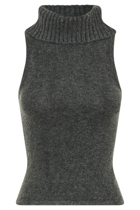 Elise Roll Neck Knit Top - Charcoal Marle