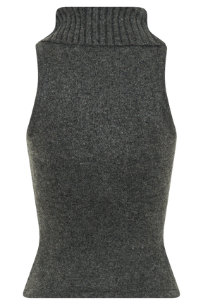 Elise Roll Neck Knit Top - Charcoal Marle