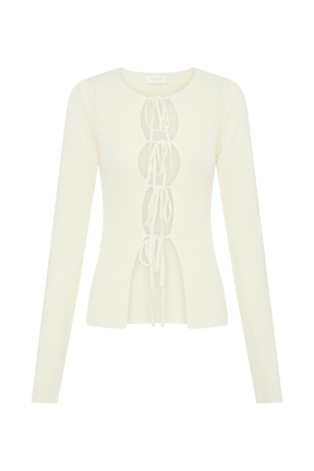 Noah Knit Tie Long Sleeve Top - Ivory