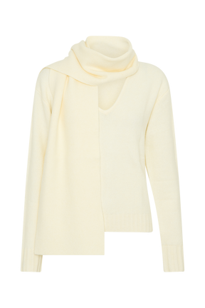 Ella V Neck Knit Jumper With Scarf - Ivory Marle
