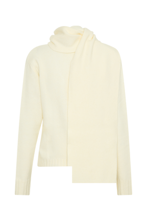Ella V Neck Knit Jumper With Scarf - Ivory Marle