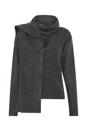 Ella V Neck Knit Jumper With Scarf - Charcoal Marle