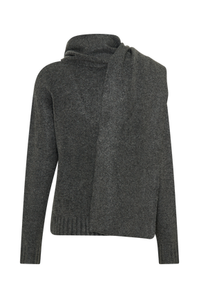 Ella V Neck Knit Jumper With Scarf - Charcoal Marle