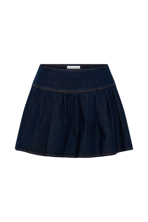Candice Pleated Denim Mini Skirt - Indigo Blue