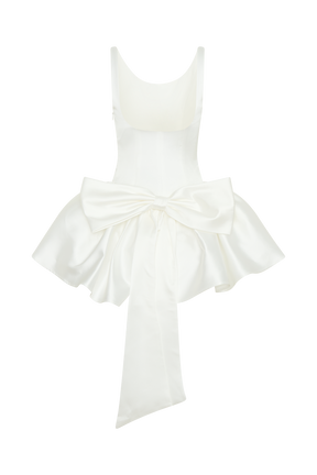 Felicia Satin Mini Dress With Bow - White