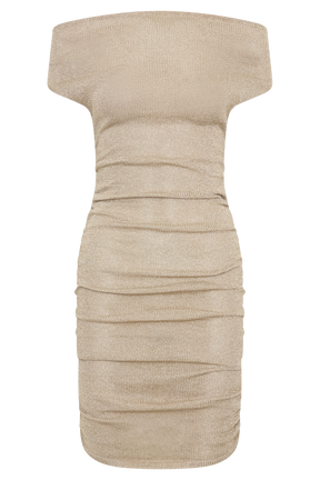 Pasha Off Shoulder Knit Mini Dress - Gold