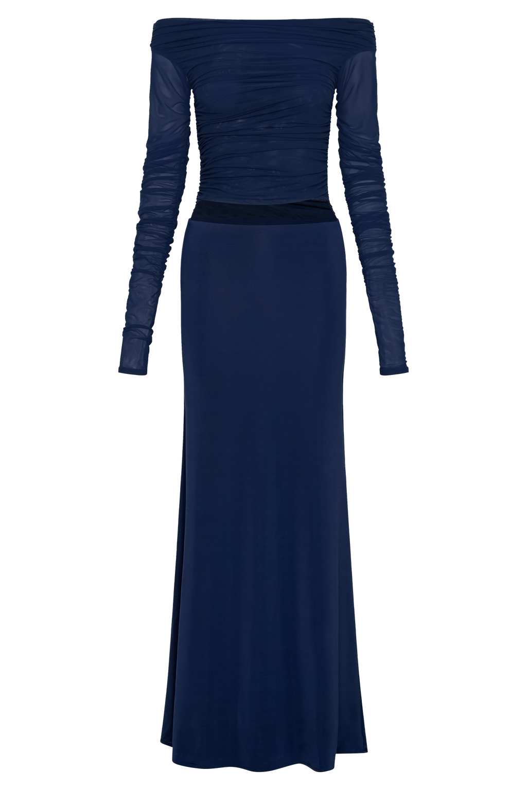 Darla Mesh And Slinky Off Shoulder Maxi Dress - Dark Navy