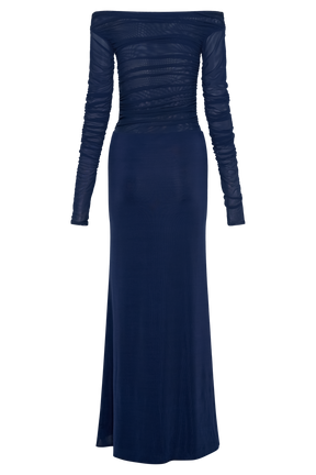 Darla Mesh And Slinky Off Shoulder Maxi Dress - Dark Navy