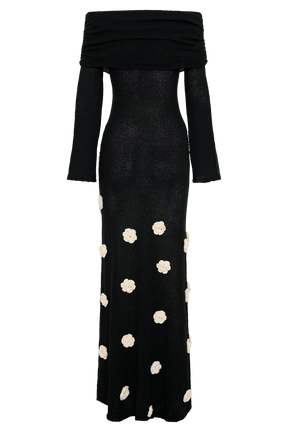 Kiki Off Shoulder Knit Rose Maxi Dress - Black/White