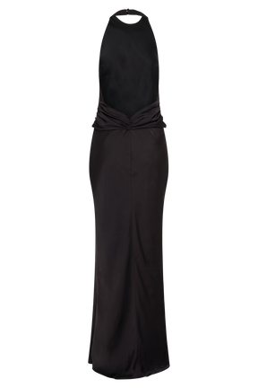 Rinna Satin Halter Maxi Dress - Black