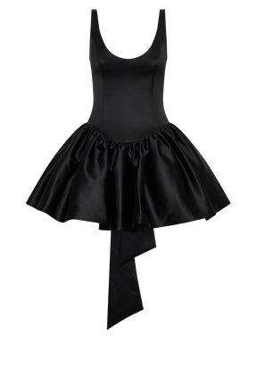 Felicia Satin Mini Dress With Bow - Black