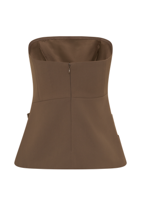 Faith Strapless Suiting Top - Cacao Brown