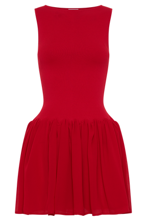 Ashleigh Knit And Chiffon Mini Dress - Red