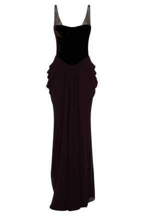 Roxanne Velvet Corset Maxi Dress - Cacao Brown