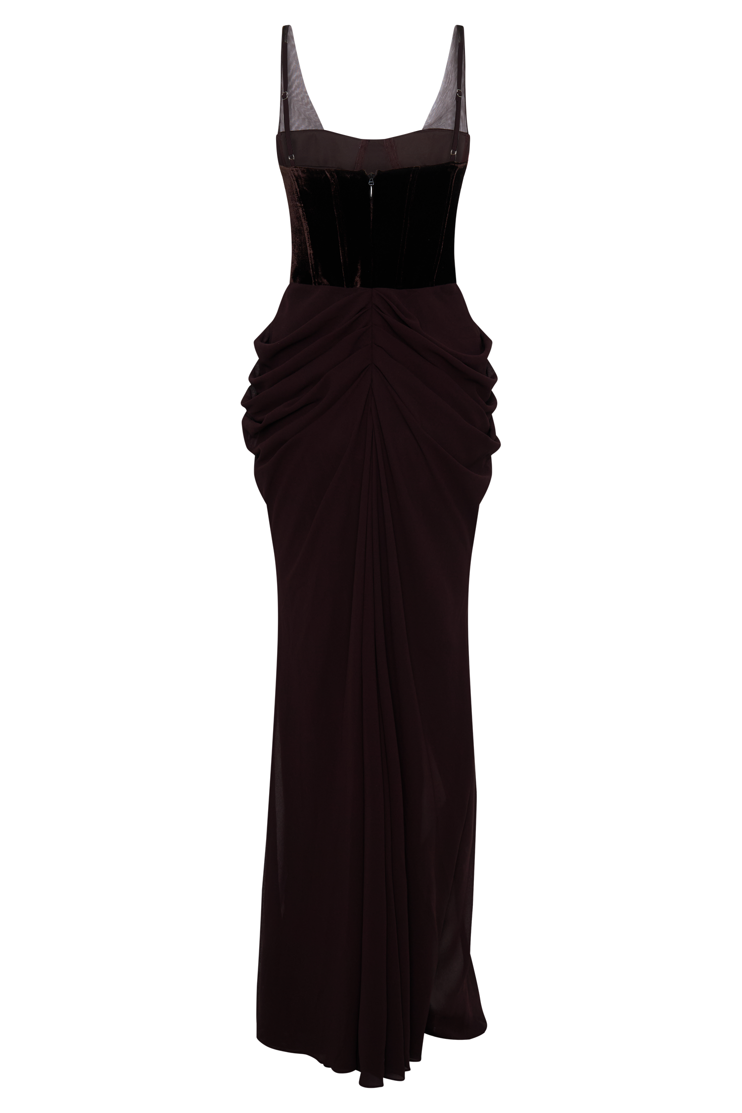 Roxanne Velvet Corset Maxi Dress - Cacao Brown
