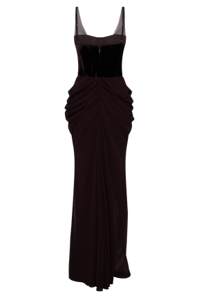 Roxanne Velvet Corset Maxi Dress - Cacao Brown