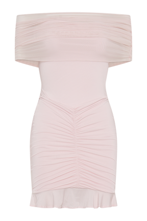 Caspian Slinky And Mesh Off Shoulder Mini Dress - Pale Pink
