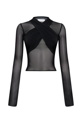 Tania Slinky And Mesh Long Sleeve Top - Black
