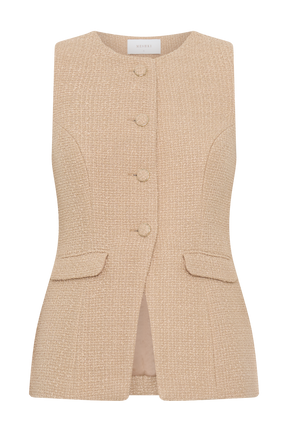 Camilla Boucle Sleeveless Vest - Light Taupe