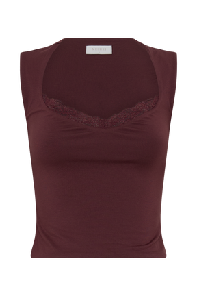 Tatianna Lace Trim Modal Top - Mahogany