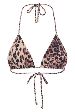 Sachi Triangle Bikini Top With Braided Ties - Leopard Print