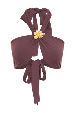 Carissa Floral Hardware Halter Bikini Top - Chocolate