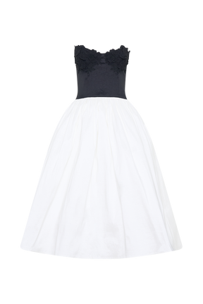 Elyssa Embroidered Contrast Midi Dress - Black/White