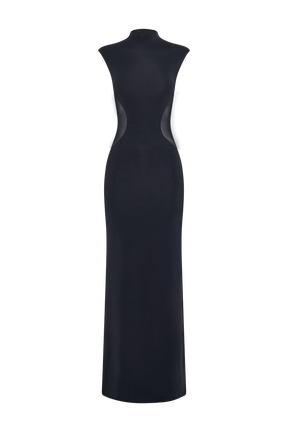 Massie Slinky And Mesh Maxi Dress - Black