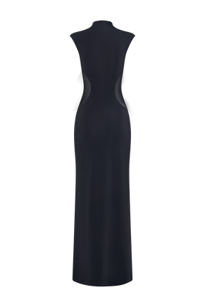 Massie Slinky And Mesh Maxi Dress - Black