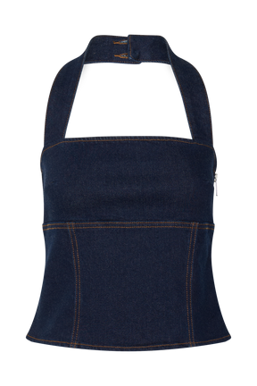 Dayna Denim Halter Top - Indigo Blue