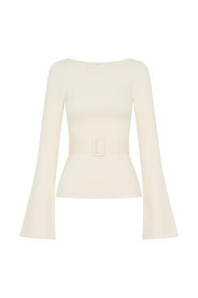 Justine Belted Knit Top - Ivory
