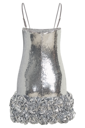 Faye Sequin Flower Mini Dress - Silver