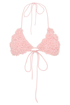 Aesha Floral Crochet Bikini Top - Pale Pink
