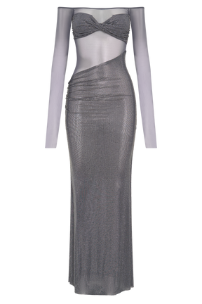 Nash Diamante Off Shoulder Maxi Dress - Gunmetal